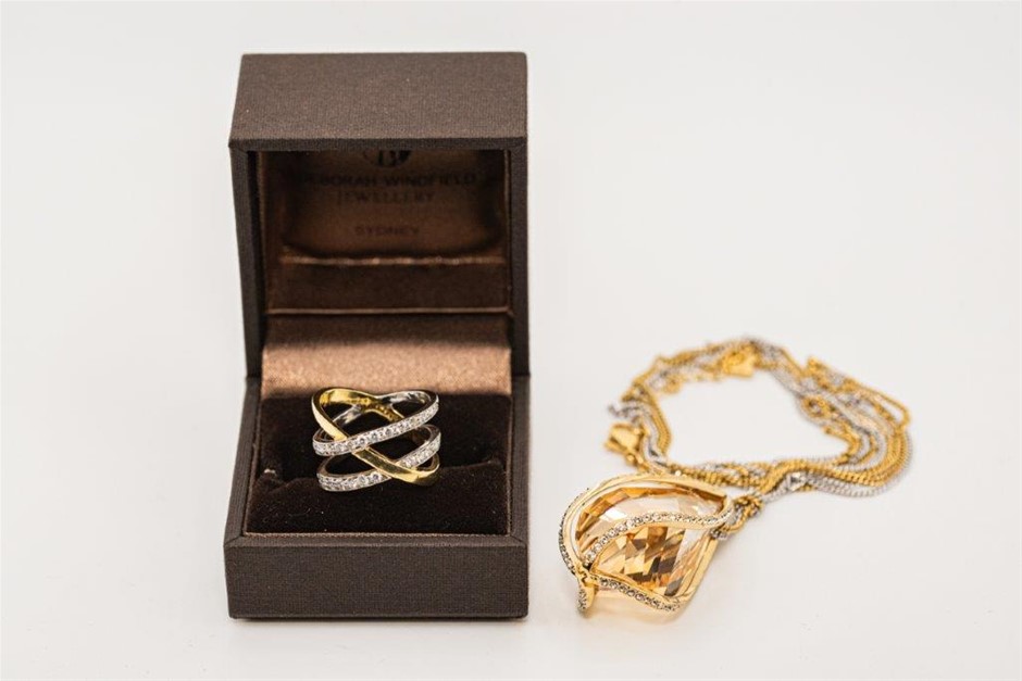 2 x Ladies Dress ring in 18Ct gold & Necklace, Swarovski Crystal Pendant