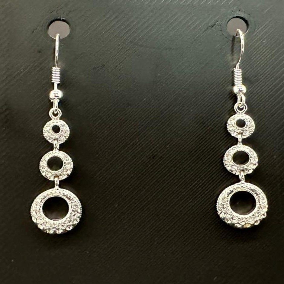 Designer Simulated Diamond Round Triple Drop Earrings in Silver