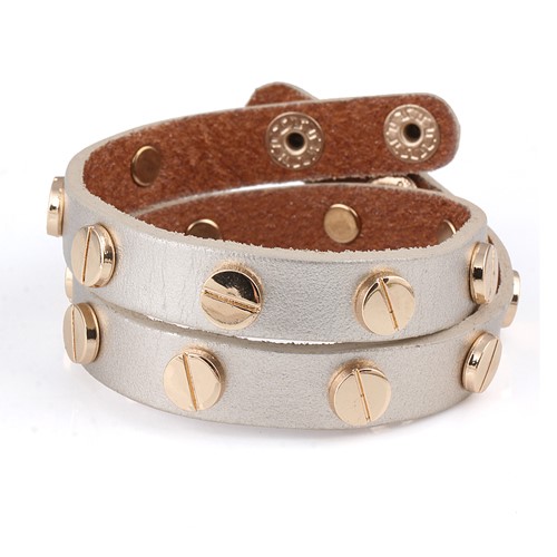 Silver Leather Rivet Cuff Bracelet - DEMO