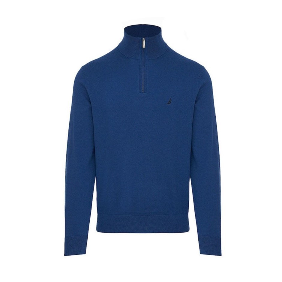 NAUTICA Men's Quarter Zip Sweater, Size 2XL, 100% Cotton, Blue Limoges (41C