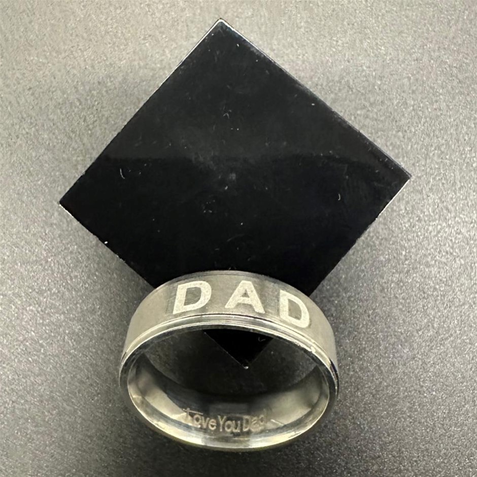 Designer Stainless Steel Band Ring in Silver "wording: DAD" - US Size 13