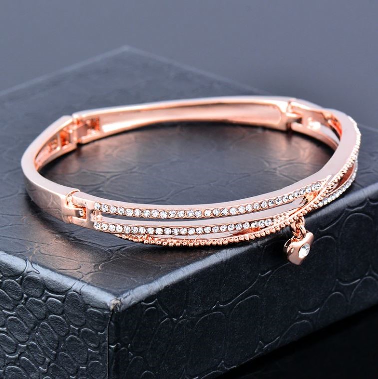 Stunning Triple Woven Crystal Love Bangle - Rose
