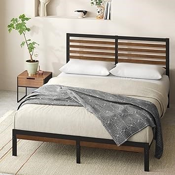 ZINUS Kai Bamboo and Metal Platform Bed Frame with Headboard/No Box Spring