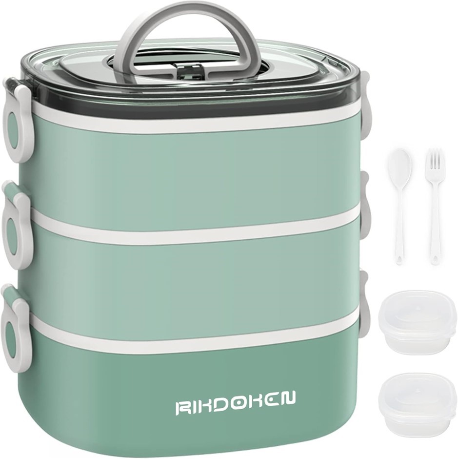 RIKDOKEN Bento Box Lunch Box, Stackable 3 Layers Containers.