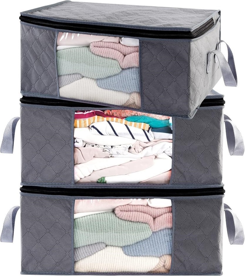 ABO Bins Bags Closet Organizers Sweater Clothes Storage Containers, 3pc Pac