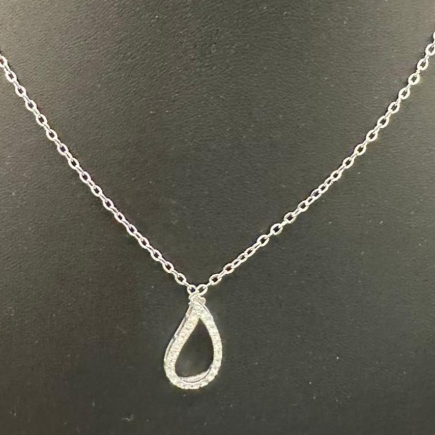 Designer Simulated Diamond Teardrop Pendant Necklace in Silver