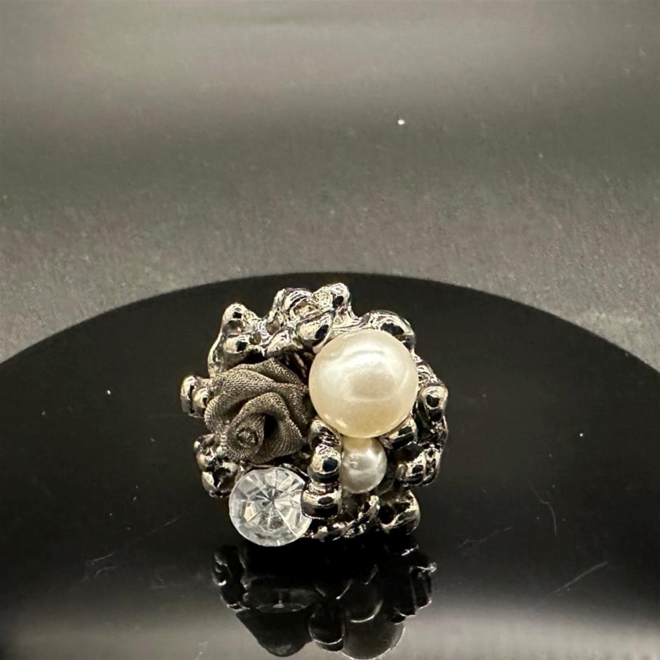 Designer Simulated Diamond, Simulated Pearl, Rose Earring - Adjustable