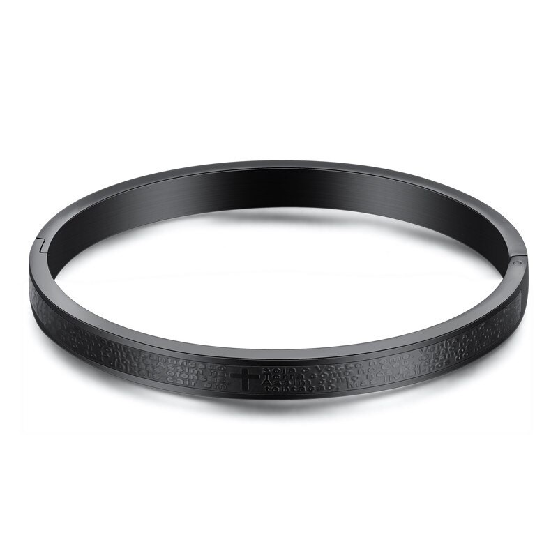Stainless Steel Religious Cross Bangle in Black