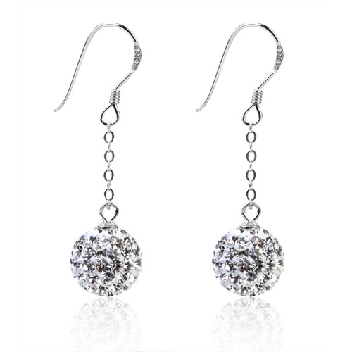 White/Clear Crystal Disco Ball Earrings w/ solid 925 Sterling Silver