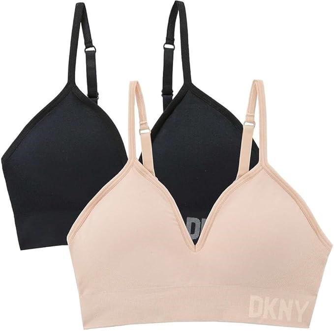 2-Pack DKNY Women's Seamless Bra, Size L, Black, Tan.