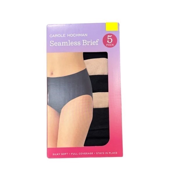 Carole Hochman Seamless Brief 5-Pack - Black & Tan, Size M.