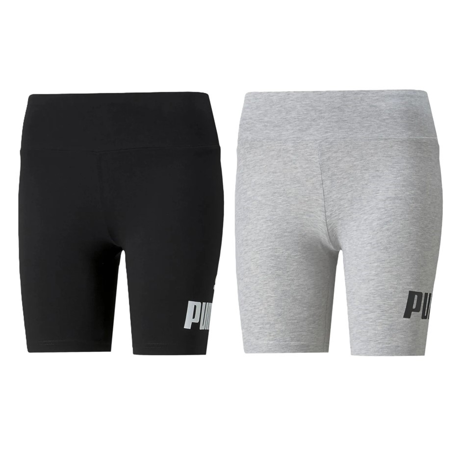 2 x PUMA Women's ESS 7" Logo Short Leggings, Size L, 95% Cotton, Black & Li