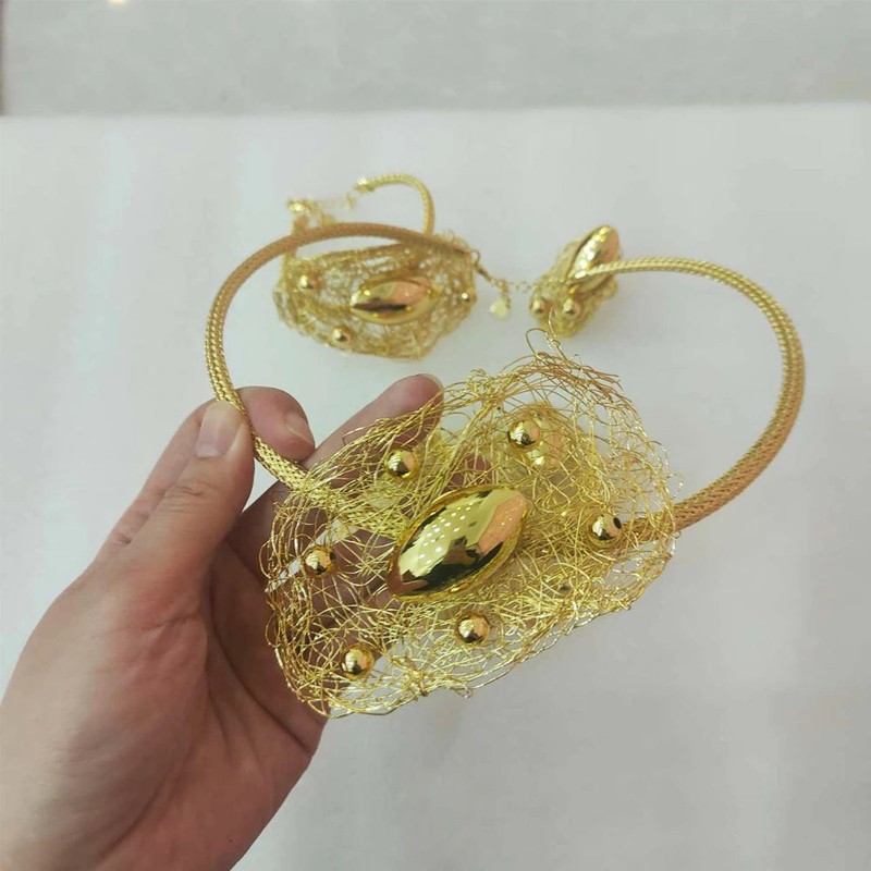 Jewelry Set Gold Necklace Earrings Bracelet Ring