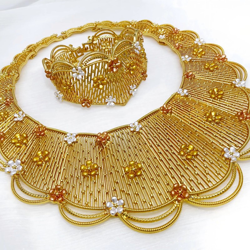 Jewelry Set Women Tricolor Necklace Earrings Bracelet Ring