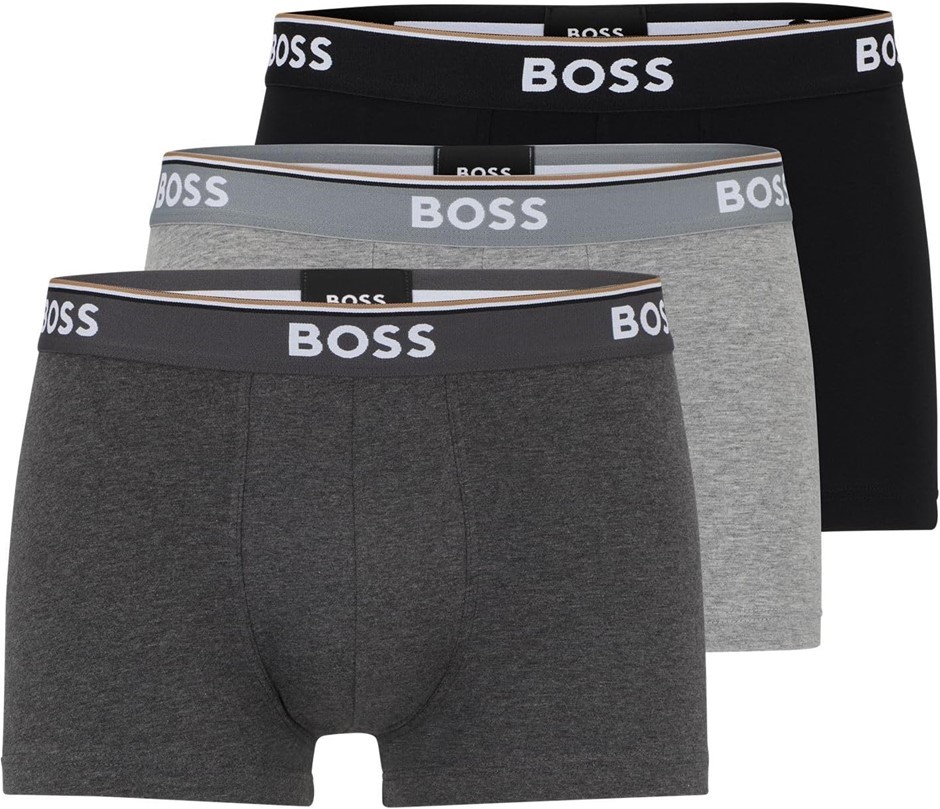 3-Pack HUGO BOSS Men's Trunks, Size XL, 95%Cotton, Grey/Charcoal/Black (061