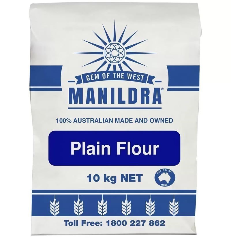 2 x GEM OF THE WEST Manildra Plain Flour, 10kg. N.B: Damaged packaging.