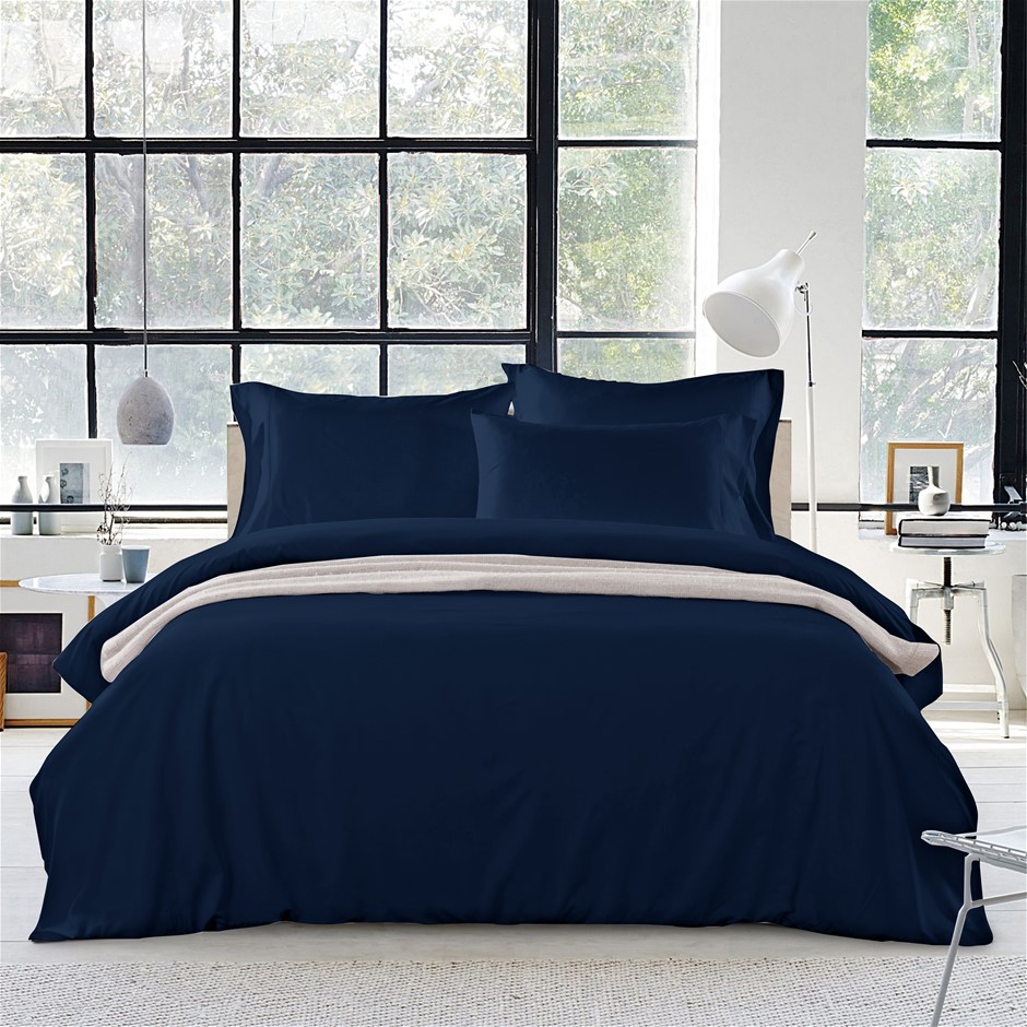 1200 Thread Count Egyptian Cotton Quilt Cover Set| Navy | Super King