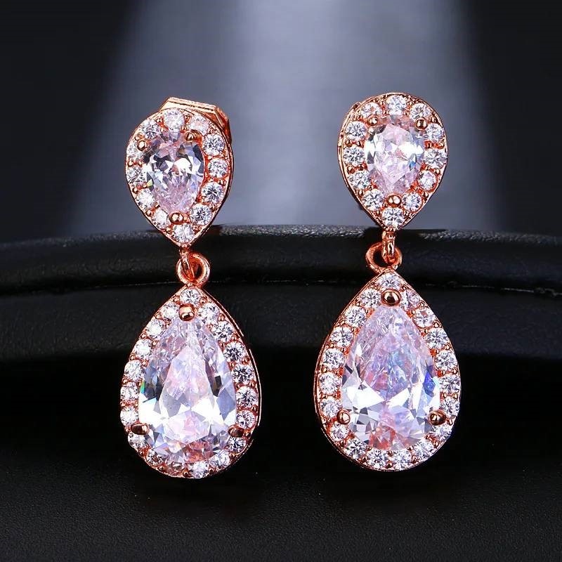 Stunning Simulated Diamond Teardrop Earrings in Rose