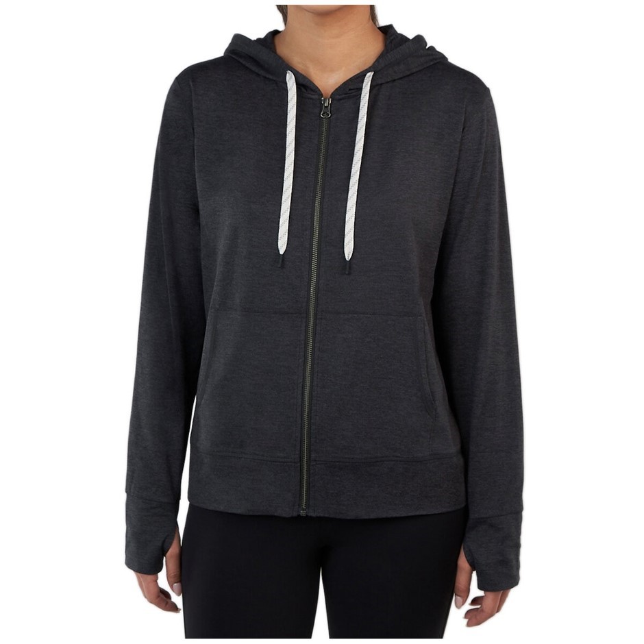 SIGNATURE Women's Lightweight Zip Hoodie, Size L, Black.