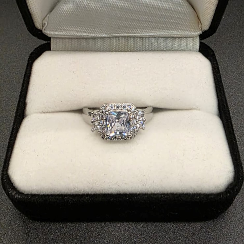 Designer Simulated Diamond Statement Ring in Silver