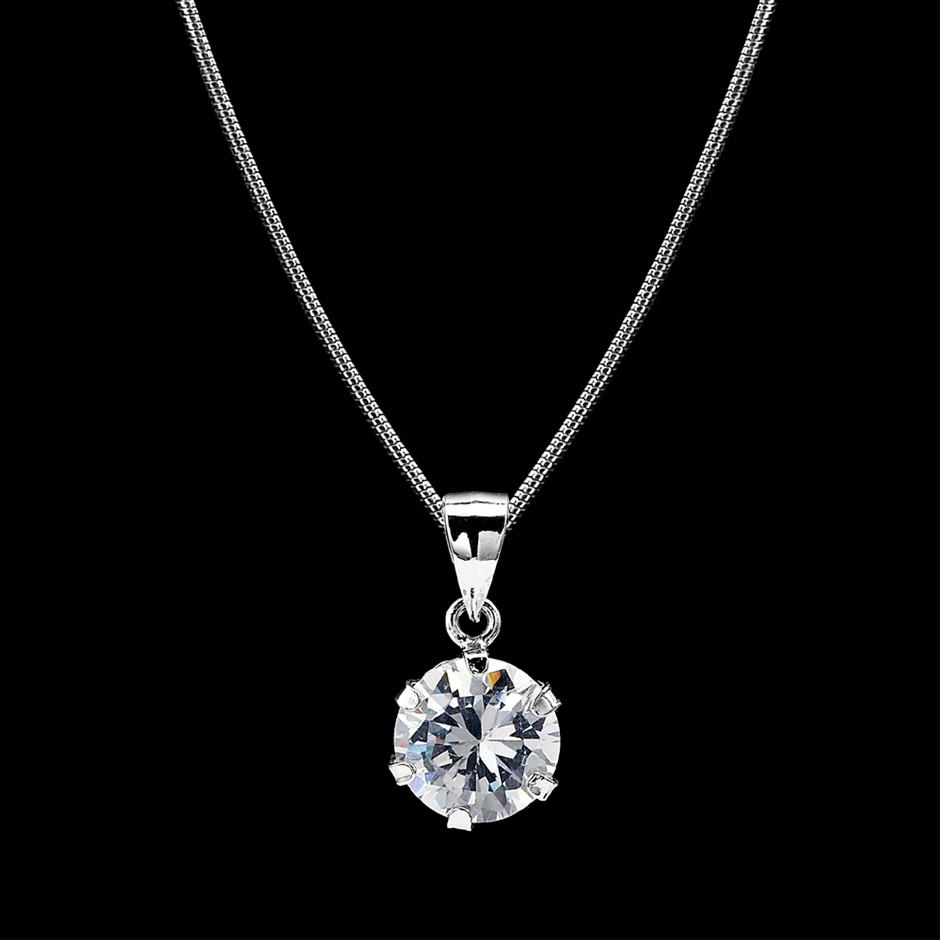 Solid 925 Sterling Silver 8mm Round Pendant Feat. Swarovski®