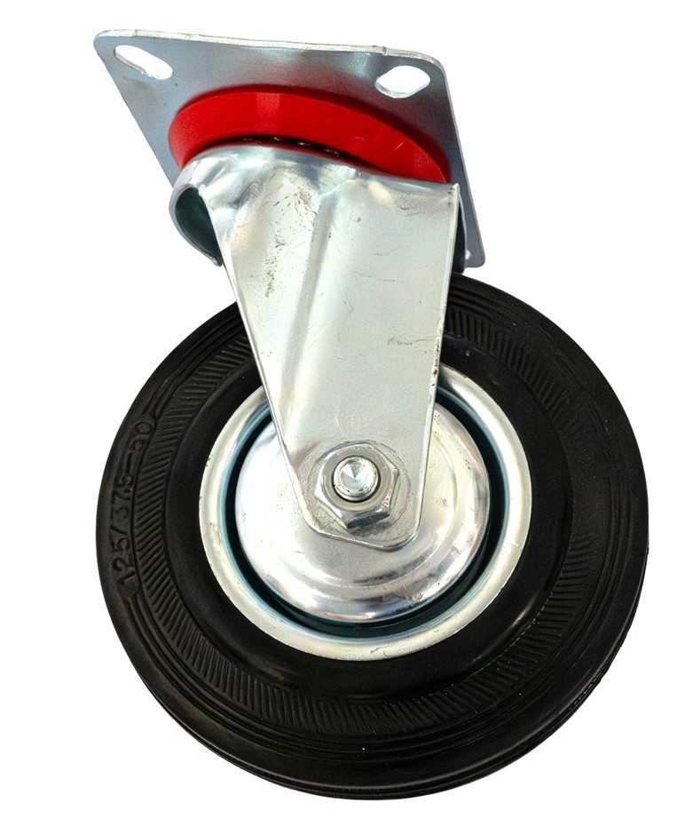 4 x Heavy Duty Swivel Rubber Castor Wheels 125mm x 22mm, Mounting Plate 100