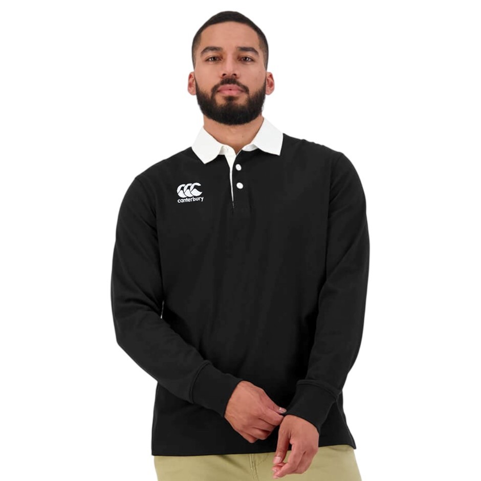 CANTERBURY Men's CCC Rugby Jersey, Size S, 60% Cotton, 989 Black/White, QA0