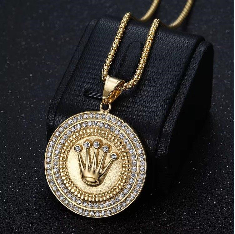 Italy 18k Triple Yellow Gold Plated Rolex Symbol Hip Hop Pendant ...