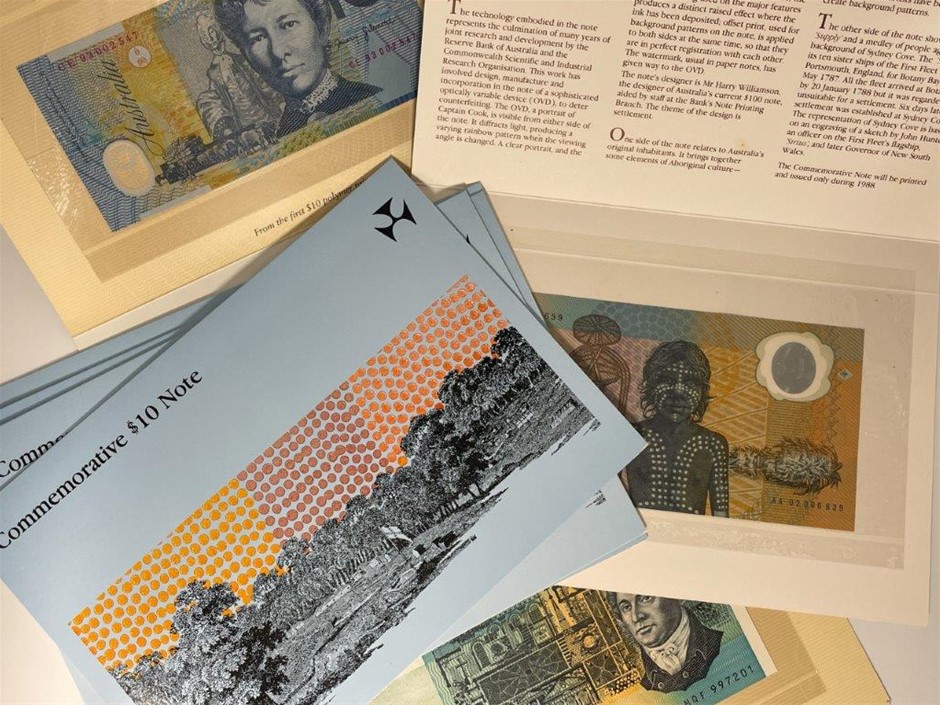 7 x Australia Commemorative $10 Paper and Polymer Banknotes C:1990s ...