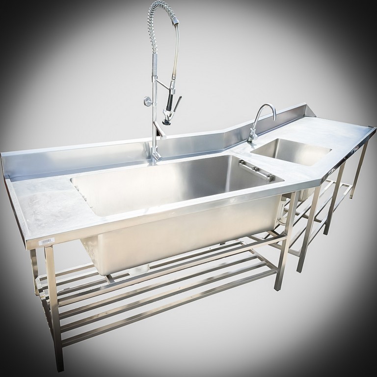 Custom Made Stainless Steel Double Bowl Sink With Wash Spray Arm ...