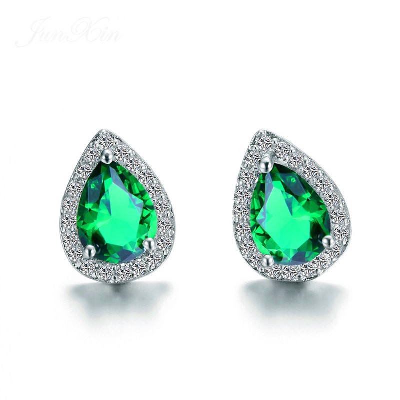 Designer Simulated Diamond Teardrop Earrings in Green