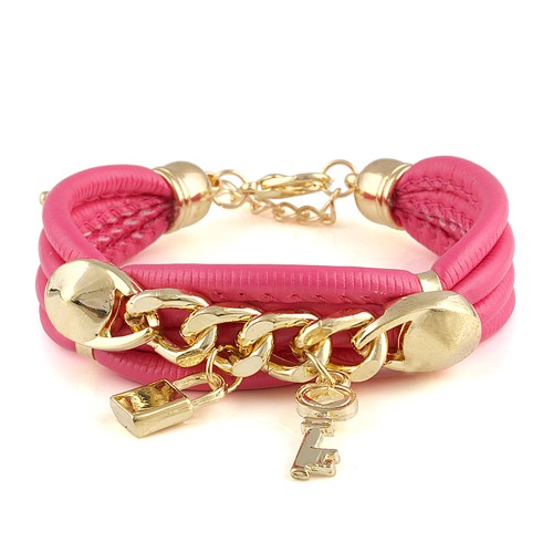 Pink & Gold PU Leather Charm Bracelet