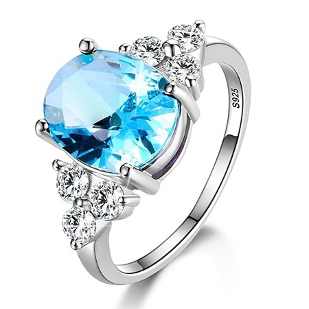 Designer Simulated Diamond Sky Blue Statement Ring in Silver - US Size 8
