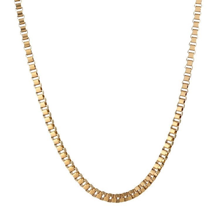 3mm Wide Stainless Steel Venetian Box Chain Necklace - 50cm (Yellow)