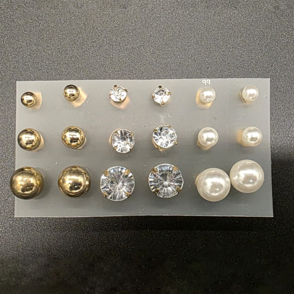 9 x Bulk Pack of Simulated Pearl, Diamond and Plain Earrings