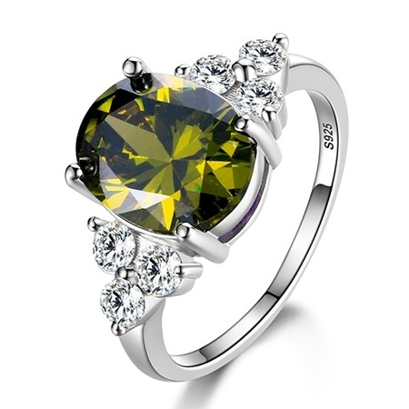 Designer Simulated Diamond Peridot Statement Ring in Silver - US Size 7