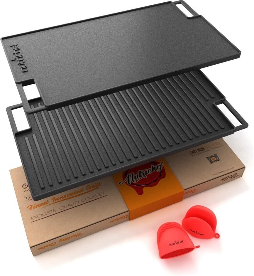 NUTRICHEF Cast Iron Reversible Grill Plate, 45.7cm.