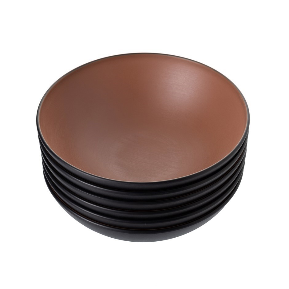 COUCOU Melamine Serving Bowl, 21.2cm - Brown & Black, Box of 6. NB: Missing