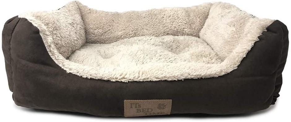 ITS BED TIME Plush Dozer Rectangle Dog Bed, Brown, Small. NB: Minor Use & N