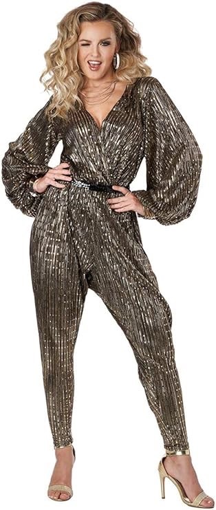 CALIFORNIA Women's Gold Disco Queen Costume. Size L (10-12). Incl: Jumpsuit