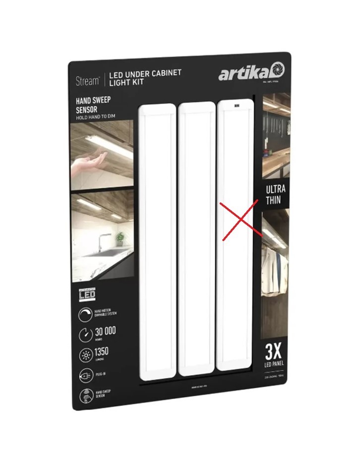 ARTIKA Stream Undercabinet LED Light Kit. NB: Damaged packaging & 1 x light