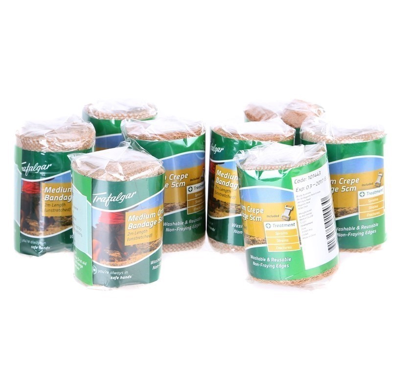 6 x Packs of 6 TRAFALGAR Medium Support Crepe Bandages 5cm.