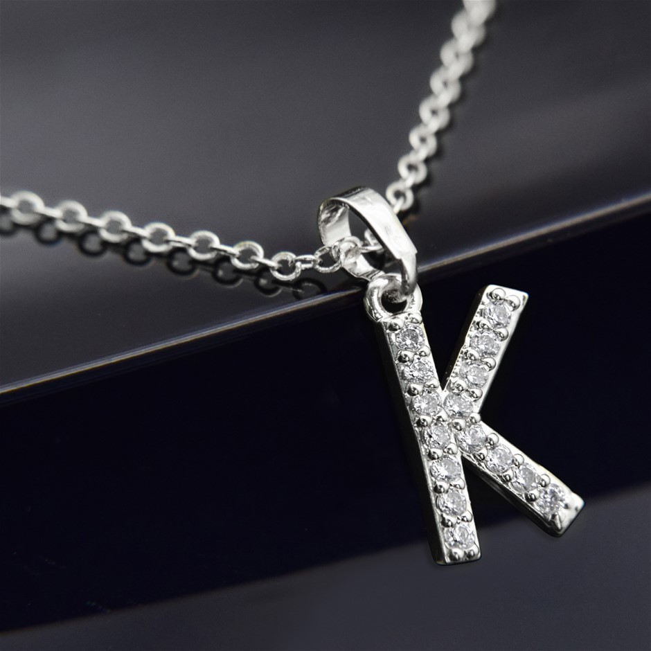 Simulated Diamond Initial 'K' Minimalist Stainless Steel Necklace