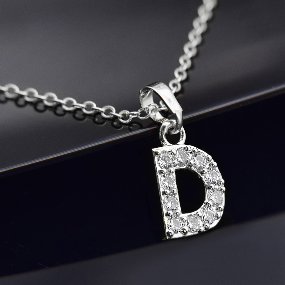 Simulated Diamond Initial 'D' Minimalist Stainless Steel Necklace