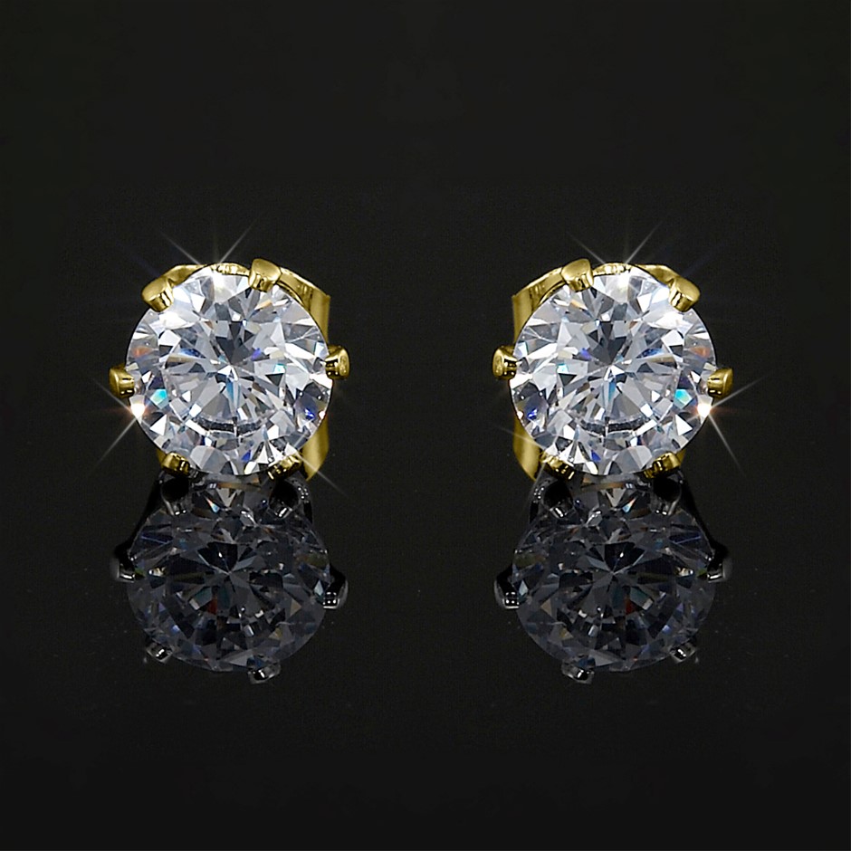 18ct Gold Plated 6mm Stud Earrings Featuring 2 Crystals by Swarovski