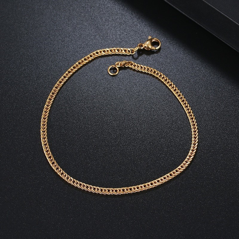 Classic Stainless Steel 3mm Curb Chain Bracelet - 9 Inches (Yellow)