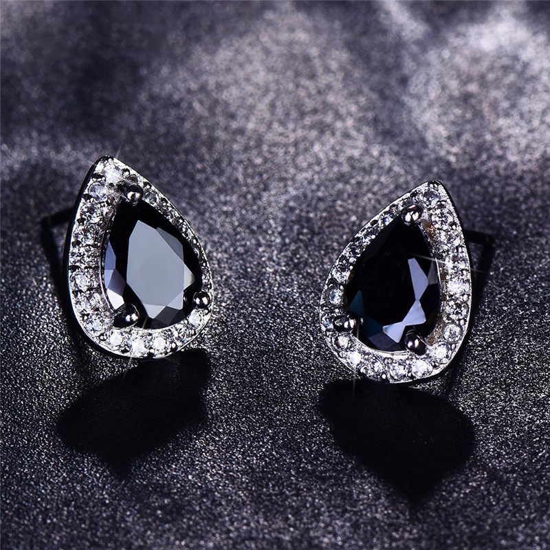 Designer Simulated Diamond Teardrop Earrings in Black