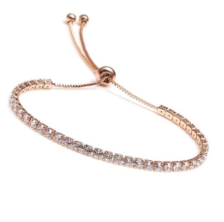 Stunning Simulated Diamond Tennis Bracelet - Rose (adjustable)