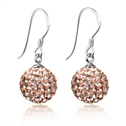 Peach Crystal Disco Ball Earrings made with solid 925 Sterling Silver
