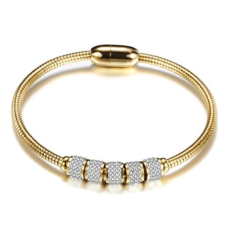 Simulated Diamond Circle Ring Magnetic Snake Bangle - Yellow/Gold